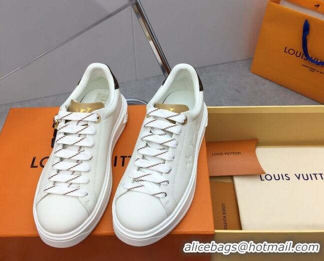 Sumptuous Louis Vuitton Time Out Sneaker in Calf Leather with LV Charm White/Gold 022876