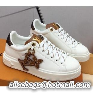 Sophisticated Louis Vuitton Time Out Sneaker in Calf Leather with LV Charm White/Brown 022877