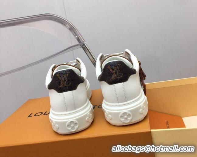 Sophisticated Louis Vuitton Time Out Sneaker in Calf Leather with LV Charm White/Brown 022877