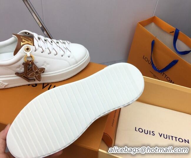 Sophisticated Louis Vuitton Time Out Sneaker in Calf Leather with LV Charm White/Brown 022877