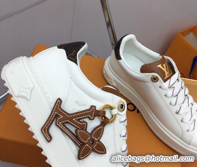 Sophisticated Louis Vuitton Time Out Sneaker in Calf Leather with LV Charm White/Brown 022877