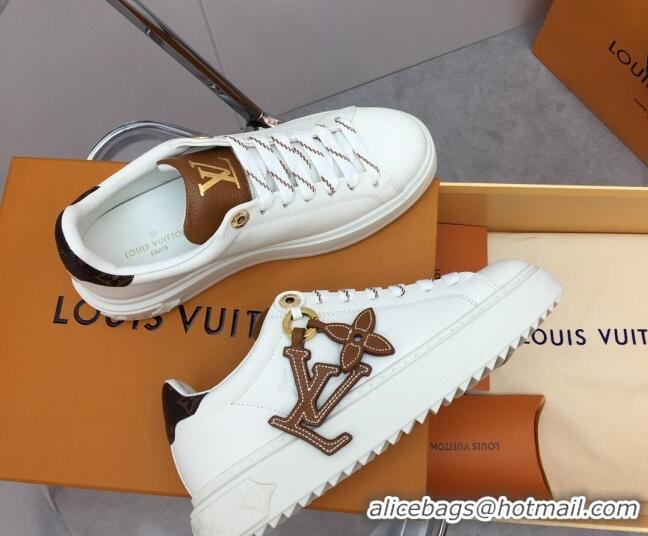 Sophisticated Louis Vuitton Time Out Sneaker in Calf Leather with LV Charm White/Brown 022877