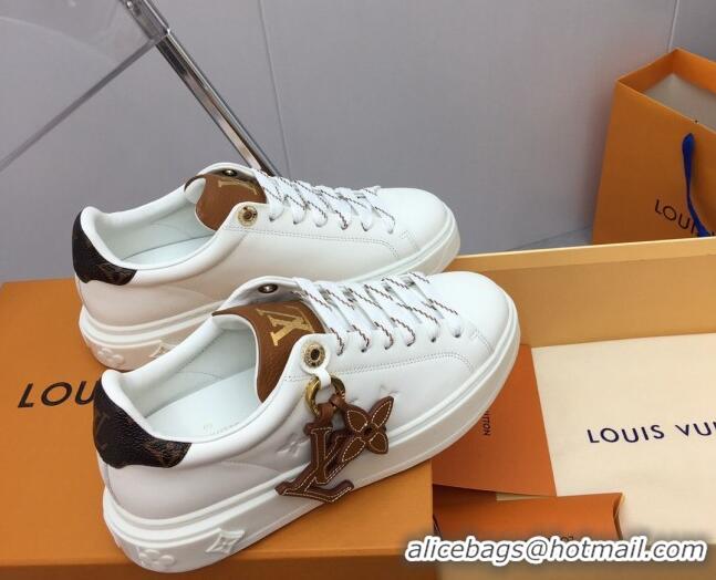 Sophisticated Louis Vuitton Time Out Sneaker in Calf Leather with LV Charm White/Brown 022877