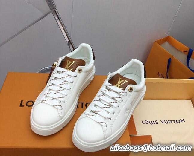 Sophisticated Louis Vuitton Time Out Sneaker in Calf Leather with LV Charm White/Brown 022877