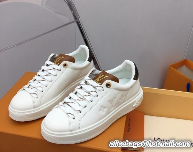 Sophisticated Louis Vuitton Time Out Sneaker in Calf Leather with LV Charm White/Brown 022877