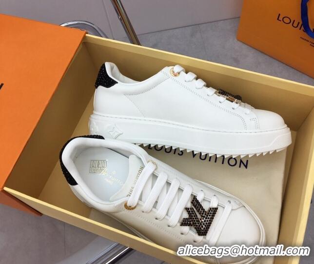 Unique Style Louis Vuitton Time Out Sneaker in White Leather with LV Charm and Crystals Black 022880