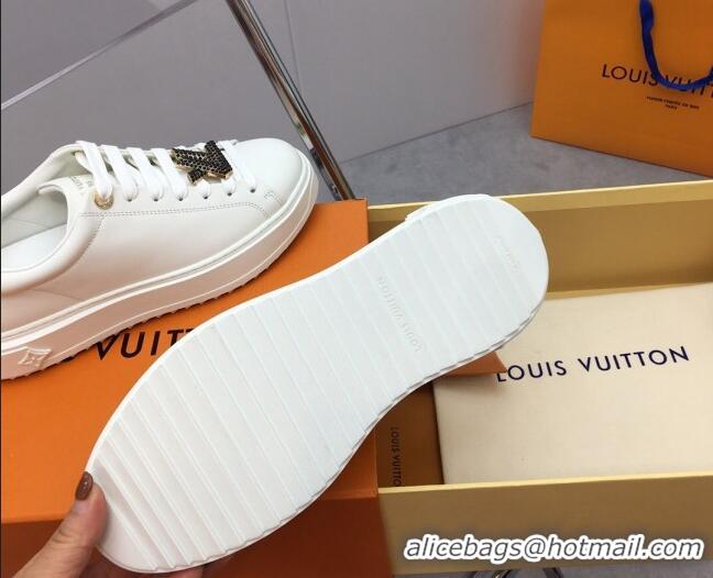 Unique Style Louis Vuitton Time Out Sneaker in White Leather with LV Charm and Crystals Black 022880