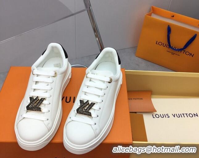 Unique Style Louis Vuitton Time Out Sneaker in White Leather with LV Charm and Crystals Black 022880