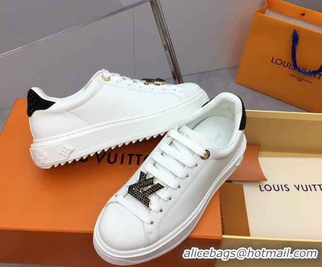 Unique Style Louis Vuitton Time Out Sneaker in White Leather with LV Charm and Crystals Black 022880