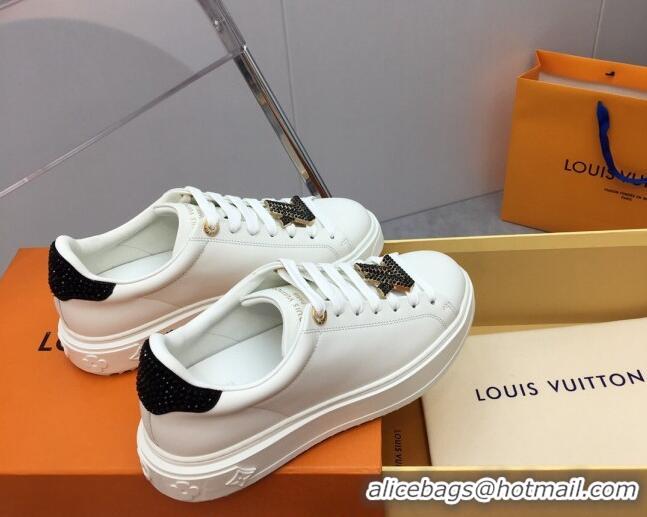 Unique Style Louis Vuitton Time Out Sneaker in White Leather with LV Charm and Crystals Black 022880