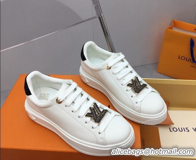 Unique Style Louis Vuitton Time Out Sneaker in White Leather with LV Charm and Crystals Black 022880