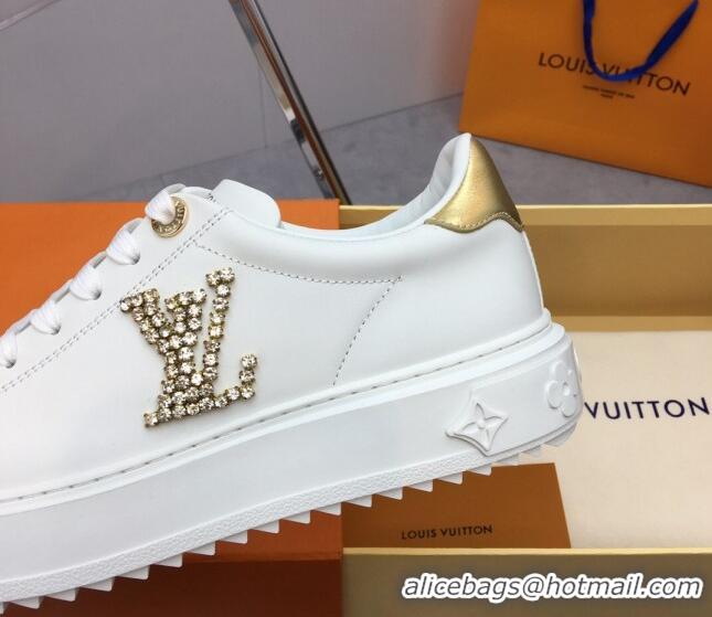 Good Product Louis Vuitton Time Out Sneaker in White Leather with Crystal LV Gold 3022882