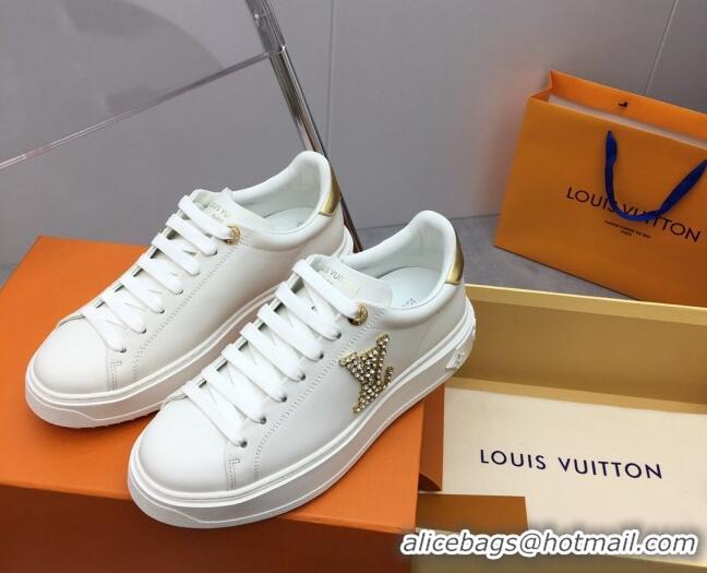 Good Product Louis Vuitton Time Out Sneaker in White Leather with Crystal LV Gold 3022882