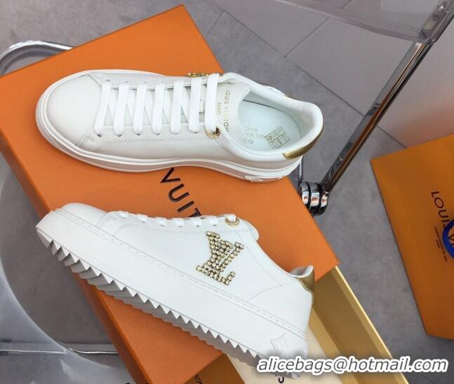 Good Product Louis Vuitton Time Out Sneaker in White Leather with Crystal LV Gold 3022882