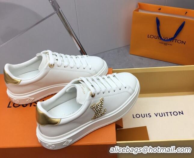 Good Product Louis Vuitton Time Out Sneaker in White Leather with Crystal LV Gold 3022882