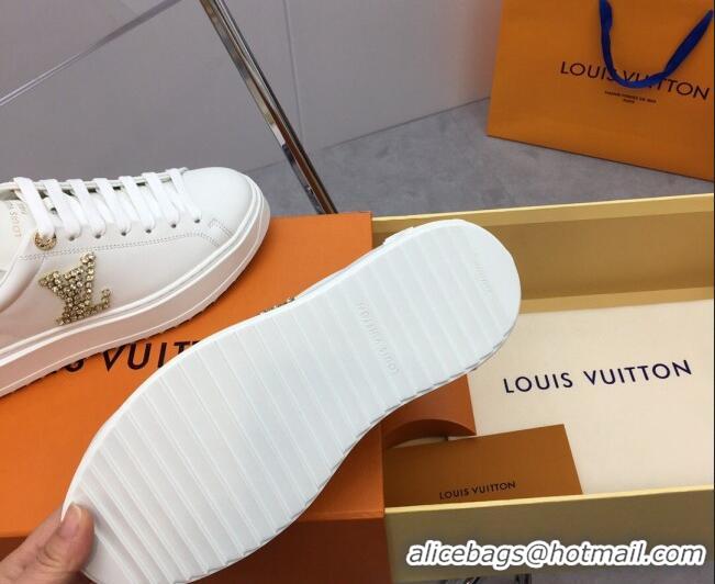 Good Product Louis Vuitton Time Out Sneaker in White Leather with Crystal LV Gold 3022882