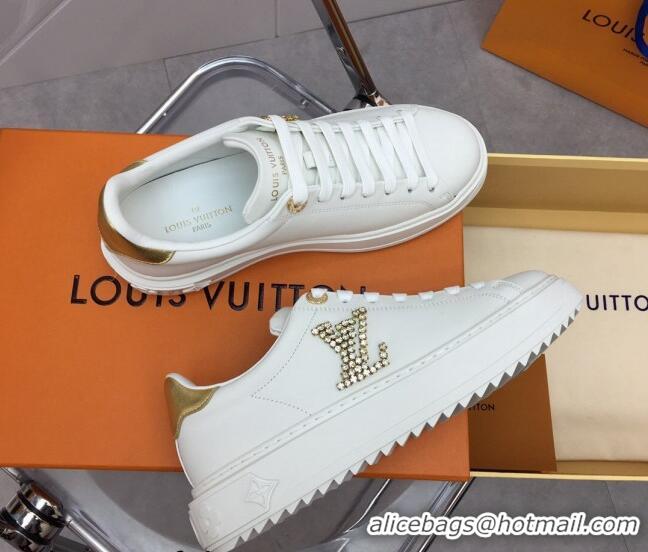 Good Product Louis Vuitton Time Out Sneaker in White Leather with Crystal LV Gold 3022882