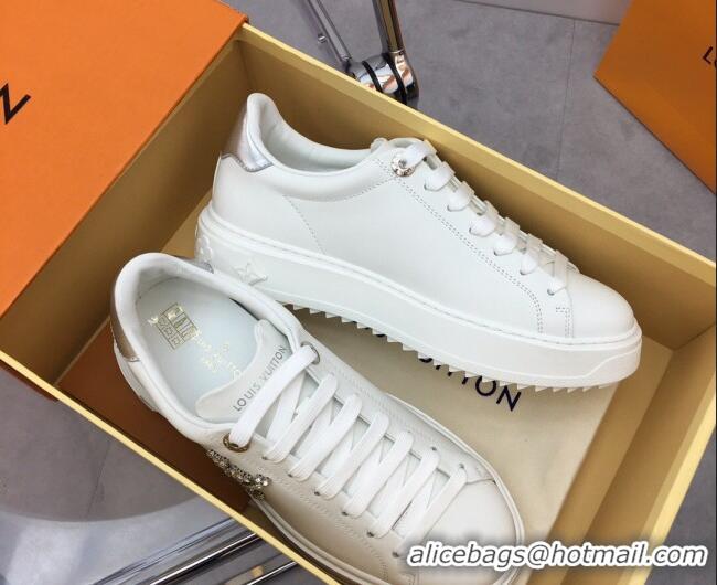 Stylish Louis Vuitton Time Out Sneaker in White Leather with Crystal LV Silver 022883