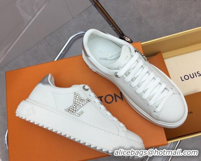 Stylish Louis Vuitton Time Out Sneaker in White Leather with Crystal LV Silver 022883