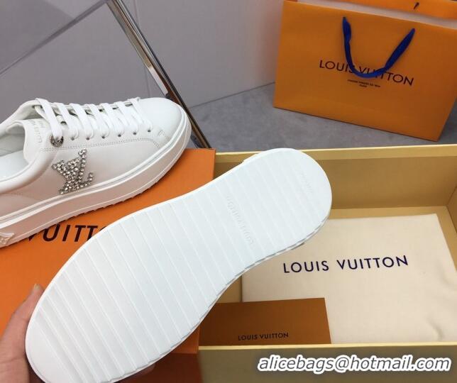 Stylish Louis Vuitton Time Out Sneaker in White Leather with Crystal LV Silver 022883