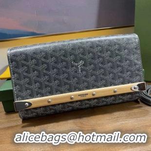 New Fashion Goyard Original Monte-Carlo Clutch With Leather Strap 8981 Dark Grey