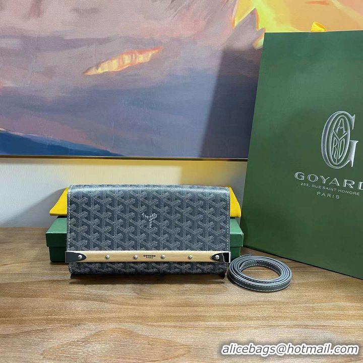 New Fashion Goyard Original Monte-Carlo Clutch With Leather Strap 8981 Dark Grey