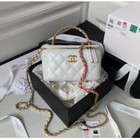 Famous Brand Chanel CLUTCH WITH CHAIN Lambskin & Gold Metal AP3243 WHITE