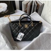 Inexpensive Chanel Lambskin & Gold-Tone Metal Shoulder Bag YO1864 black