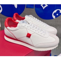 Best Grade Valentino One Stud Sneakers in Silk Calfskin and Suede White/Red 120330