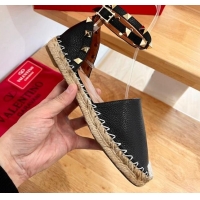 Low Cost Valentino Rockstud Lambskin Flat Espadrilles Black 122476