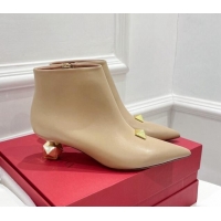 Best Product Valentino Roman Stud Leather Ankle Boots 5cm Beige 122896