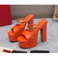 Unique Style Valentino Tan-Go Platform Slides Sandals 15.5cm in Patent Leather Orange 013074