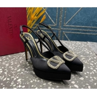 Discount Valentino Crystal VLogo Silk Platform Slingback Pumps 10.3cm Black 020963