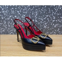 Good Looking Valentino Metal VLogo Lambskin Platform Slingback Pumps 10.3cm Black 020968