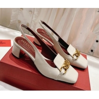 Luxury Valentino Lambskin Slingback Pumps 4.5cm with Chain White 022504