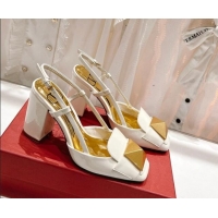 Grade Quality Valentino ONE STUD Patent Leather Slingback Pumps 9.5cm White 022507