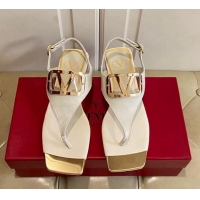 Grade Valentino VLogo Calf Leather Flat Thong Sandals White 030182