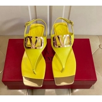 Good Quality Valentino VLogo Calf Leather Flat Thong Sandals Yellow 3030185