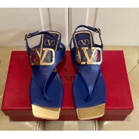 Trendy Design Valentino VLogo Calf Leather Flat Thong Sandals Blue 3030186