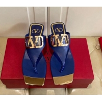 Popular Style Valentino VLogo Leather Flat Thong Slide Sandals Blue 030190