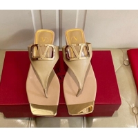 Discount Valentino VLogo Leather Flat Thong Slide Sandals Beige 030195