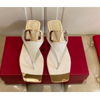 Low Price Valentino VLogo Leather Flat Thong Slide Sandals White 030196