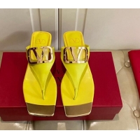 Good Quality Valentino VLogo Leather Flat Thong Slide Sandals Yellow 030197