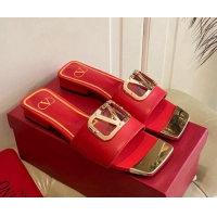 Best Product Valentino VLogo Leather and metal Slide Sandals Red 030198