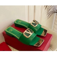 Hot Style Valentino VLogo Leather and metal Slide Sandals Green 301104 