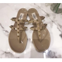 Duplicate Valentino Rockstud PVC Flat Thong Sandals 0301106 Beige