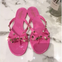 Sophisticated Valentino Rockstud PVC Flat Thong Sandals with Bow 301107 Pink