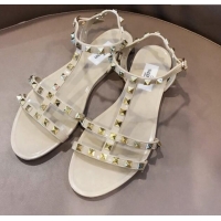 Charming Valentino Rockstud Rubber Flat Sandals Beige 0301108