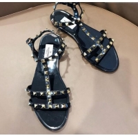 Grade Quality Valentino Rockstud Rubber Flat Sandals Black 301109