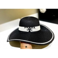 Well Crafted Prada Wide Brim Straw Hat P021607 Black 2023